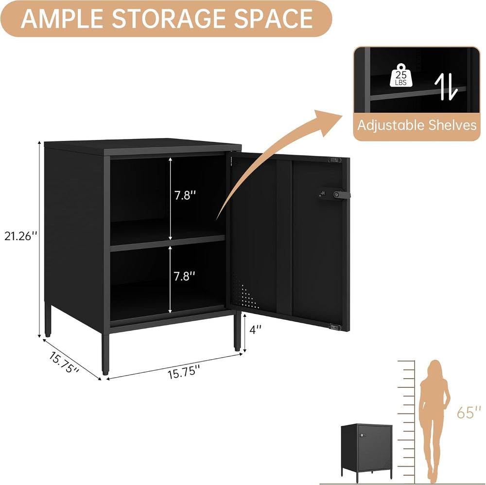 Steehoom Metal Lockable Nightstand, Single Door Locker Metal End Table Small ...