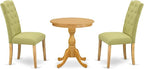 East West Furniture ESCE3-OAK-07 3 Piece Dinette Set for Small Spaces Contains a Round Dining Table with Pedestal and 2 Limelight Linen Fabric Upholstered Chairs, 30x30 Inch, Oak