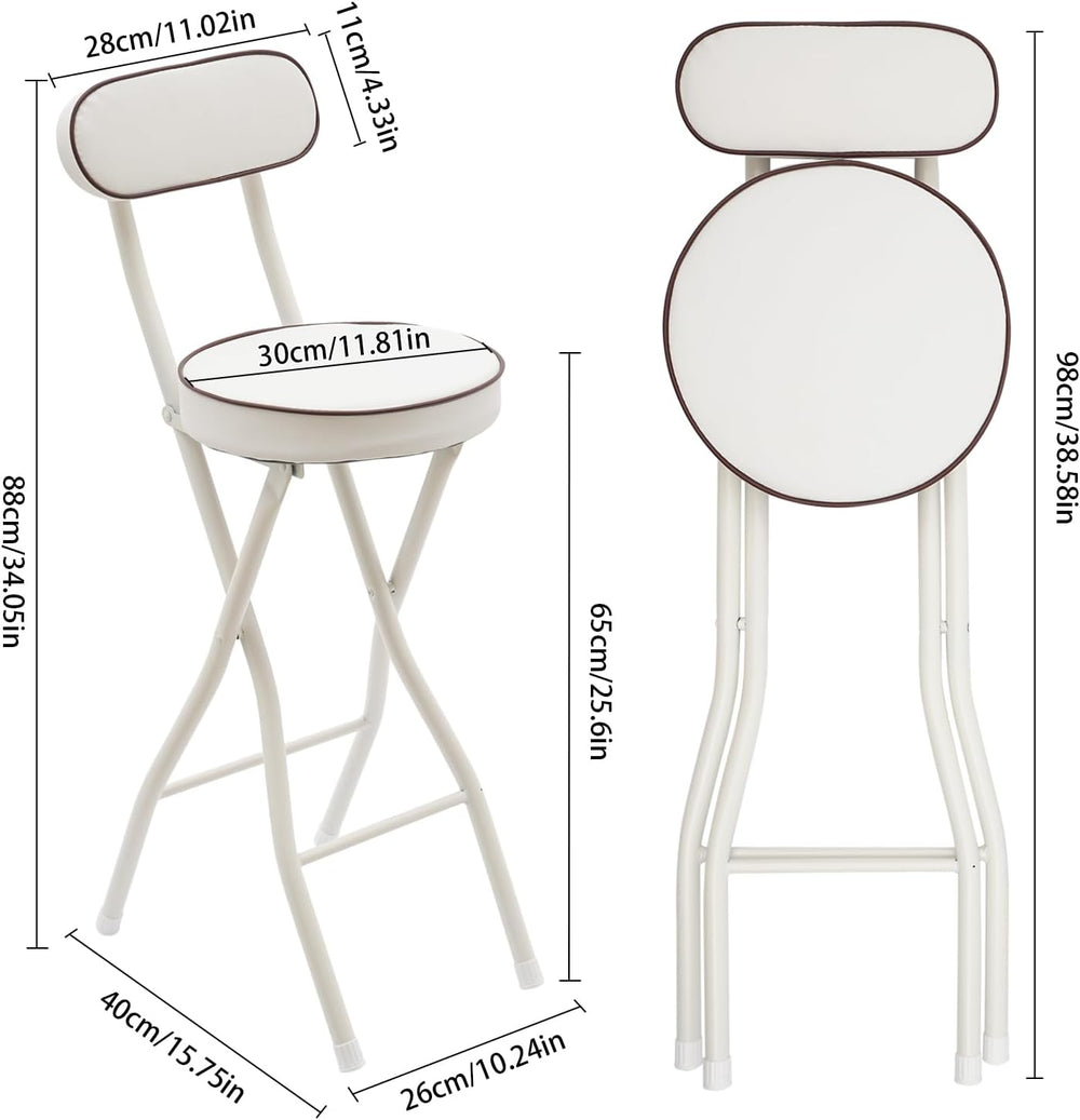 2 Pcs Folding Bar Stool with Backrest, 25.6in Tall Bar Stools with Padded Cus...