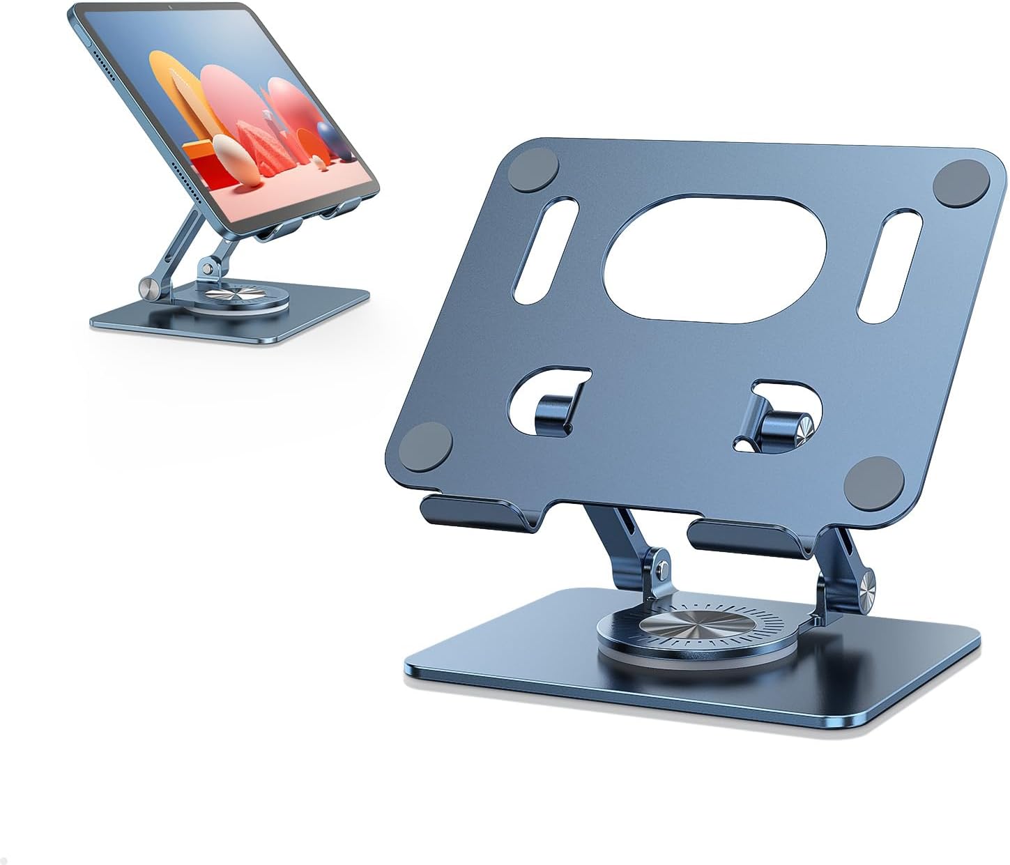 Swivel Tablet Stand with 360 Rotating Base, Adjustable Holder for Drawing, Compatible with iPad Pro/Air/Mini and More (Blue)