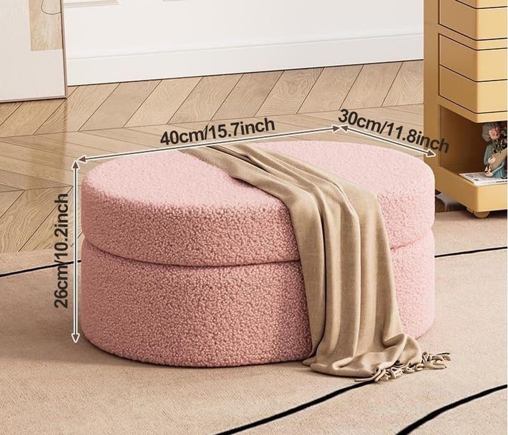 Oval Ottoman with Storage,Fleece Fabric Bed End Stool,Upholstered Padded Seat...