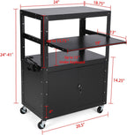 Garvee Mobile AV Cart with Lockable Cabinet, Adjustable Height Laptop Stand, Drop Leaf Workstation, Extra Storage Space, Power Strip Included, Rolling Utility Cart