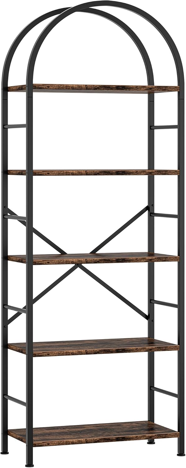 Shintenchi Bookshelf, Arched Bookshelf 5 Tier Bookcase, Tall Shelf for CDs/Bo...
