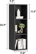 oneinmil Small Narrow Bookshelf, 3-Tier Cube Display Rack, Modern Corner Bookshelf with Storage Space, CD Storage Cabinet for Home Office (Black 1 Pack, 3-Tier)