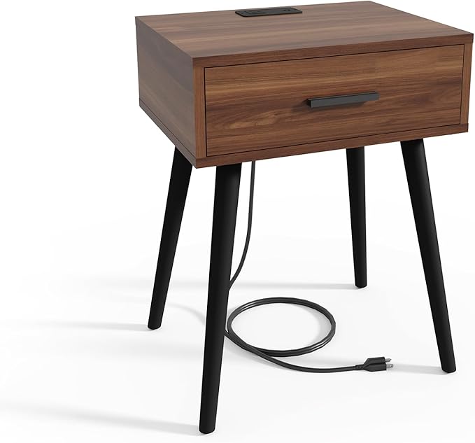 HAIOOU Set of 2 Mid Century Nightstand with Charging Station, End Table Moder...
