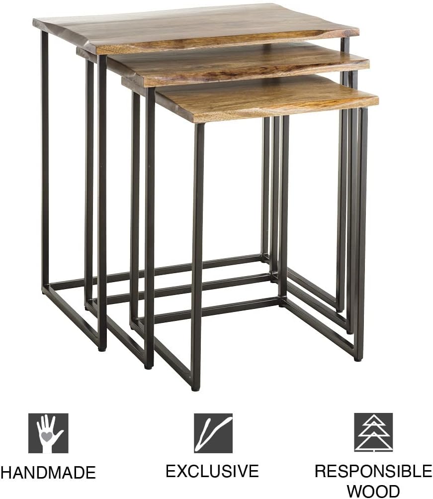 Vivaterra Live-Edge Reclaimed Wood Nesting Tables, Farmhouse Industrial Set o...
