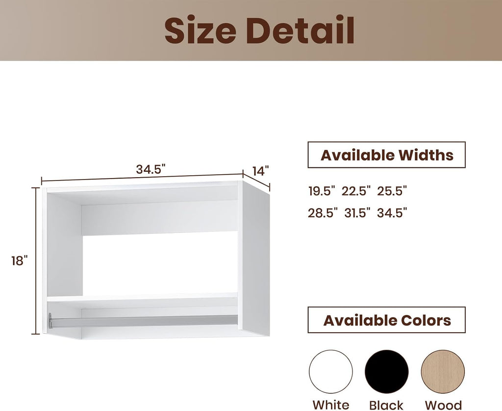ROOMTEC 34.5" Tall Hanging Closet Unit, Modular Closet System with Hanging Rod, Wardrobe Organizer for Bedroom or Walk-in Closet, Wall Mounted, Customizable Clothes Storage Unit, White