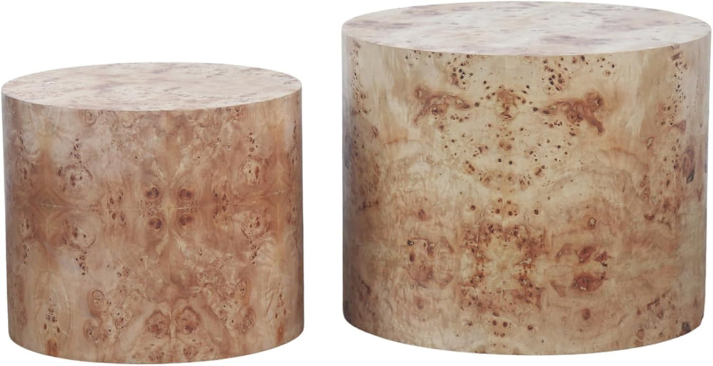 Round Burl Wood Nesting Coffee Table Set of 2, Farmhouse Side Tables | Set of...