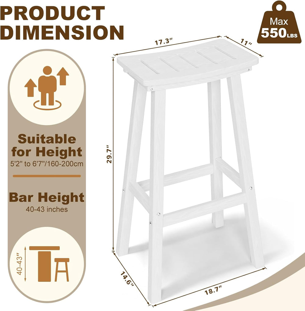 Outdoor Bar Stools Set of 6, 29 Inch All-Weather HDPE Bar Height Chairs, 500l...