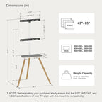 Tripod Easel TV Stand for 43-65" TVs, Height-Adjustable Swivel Corner Floor TV Stand with Wooden Tray, VESA 400x400 LCD/LED/OLED Compatible, Minimalist White