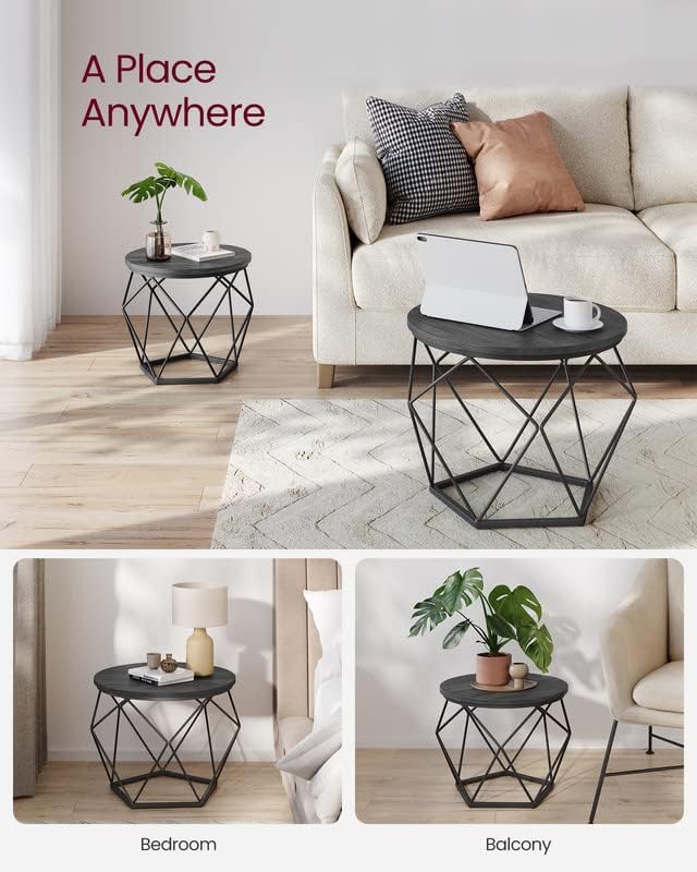 VASAGLE Small Coffee Table Set of 2, Round Coffee Table with Steel Frame, Sid...