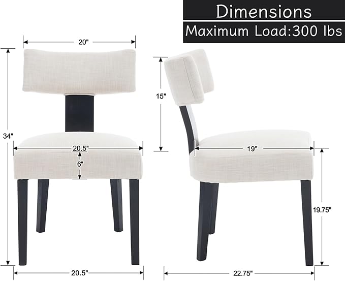Mid Century Modern Dining Chairs Set of 2, Upholstered Wood Dining Room Chair...