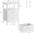 Vagusicc Nightstand Set of 2 with Charging Station, Bed side tables bedroom set of 2 with LED Lights, White Night Stands with 2 Fabric Drawers, 24.2" Tall Bedside Tables with Storage Shelf for Bedroom