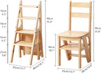 Solid Wood Folding Ladder Chair,2-in-1 Portable Wood Step Ladder,multi-functional Step Stool,folding Chair Display Storage Shelf For Home, Library, Kitchen(14.9"D x 13.7"W x 35.4"H, Light Walnut)