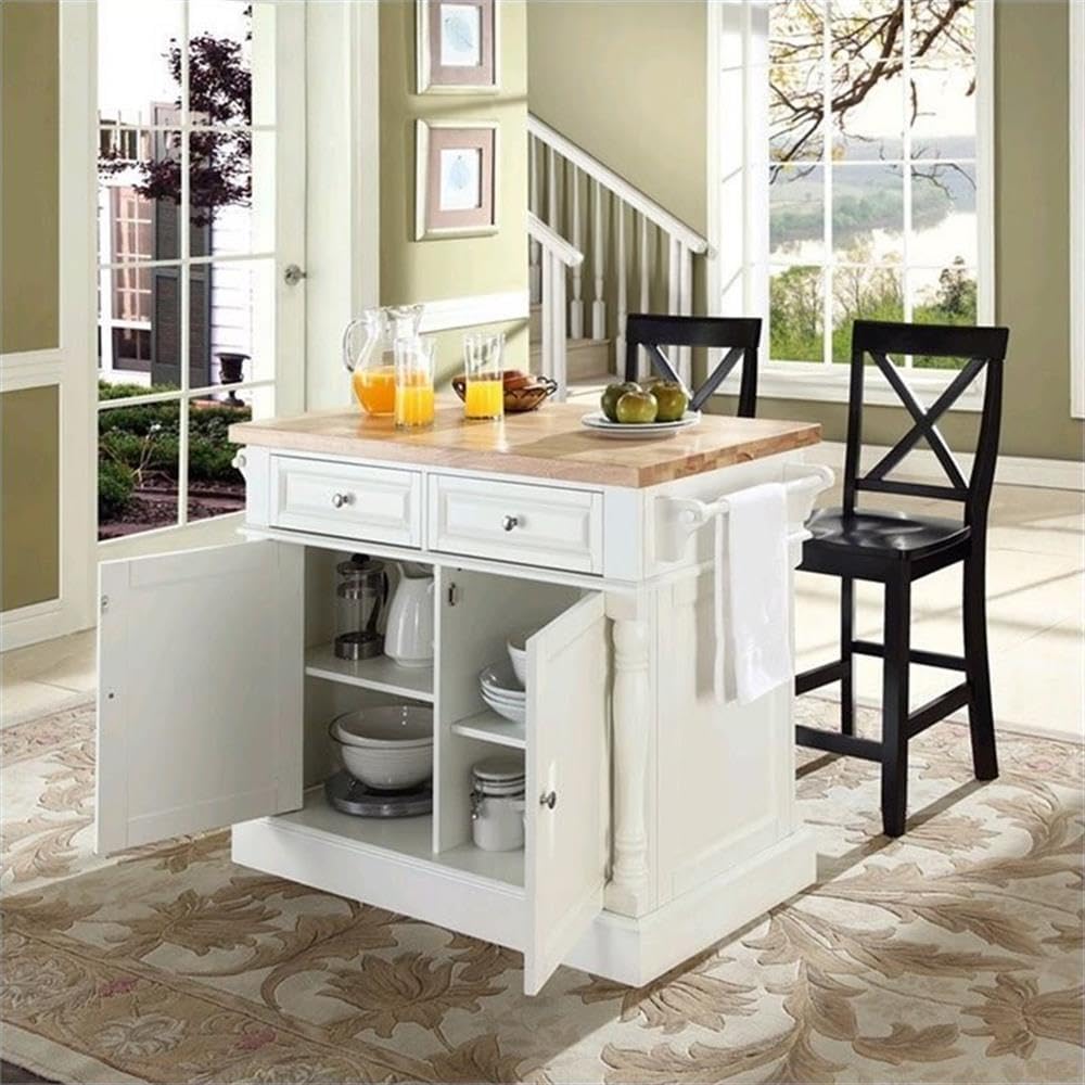 Pemberly Row Kitchen Island with Butcher Block Top, Solid Hardwood and Rubber...