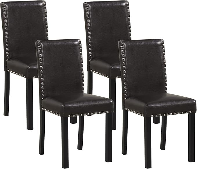Giantex Dining Chairs Set of 4, Faux Leather Upholstered Parsons Kitchen Chairs with Solid Rubber & Bent Wood Legs, Thick Padded Seat, Armless Side Chairs for Living Dining Room Restaurant, Brown