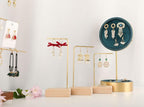 GemeShou 3pcs Beech wooden dangle earring stand holder, hoop earring displays for selling jewelry, mini brass earring hanger【Walnut Stand set-3pcs】