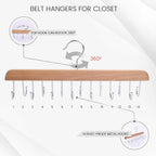 JOHOUSE Belt Organizer for Closet Max 42 Belts, 2 PCS Wooden Hanger for Storage with 14 Rotating Hooks Each, Durable Tie Holder Space Saver for Bra, Tank Top, Scarf