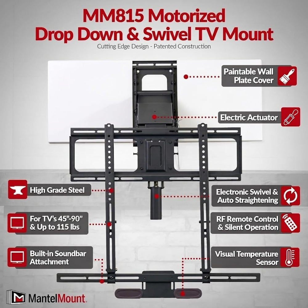 MantelMount MM815 Motorized Remote Control Pull Down TV Mount with Automated ...