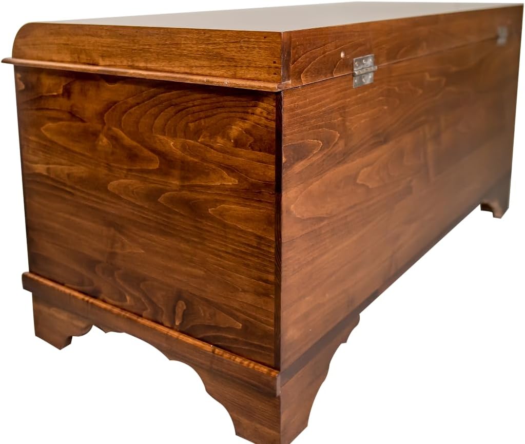 Rustic Red Door Co. Cedar Hope Chest with Waterfall Top, Amish Made Wooden Storage Trunk Box for Bedroom, Blanket, Clothes, Anti-Slam Hinges and Lock, 46", Brown Maple Wood, Asbury Stain