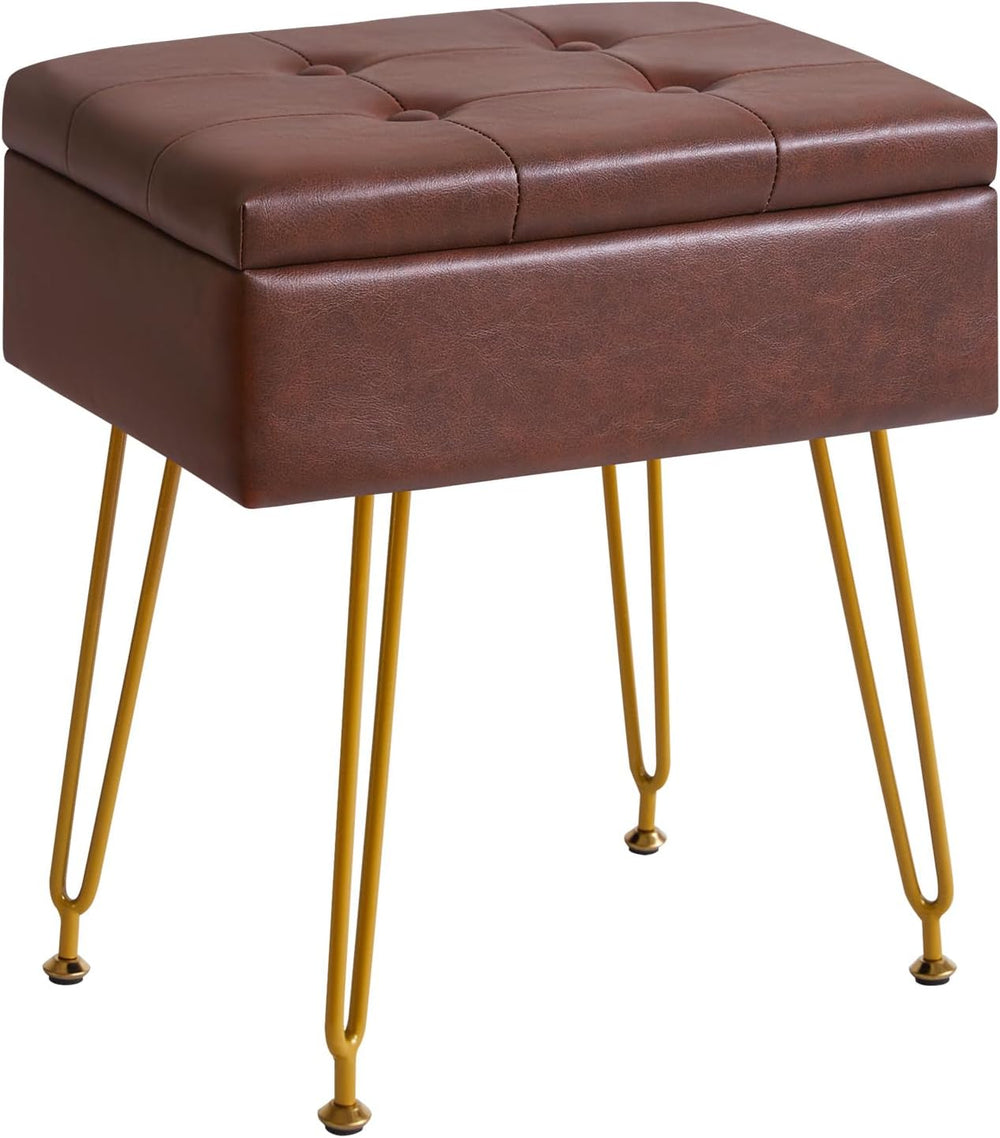 IBUYKE PU Storage Vanity Stool with Flip Tabletop, Ottoman, Brown WBD014Z | M...