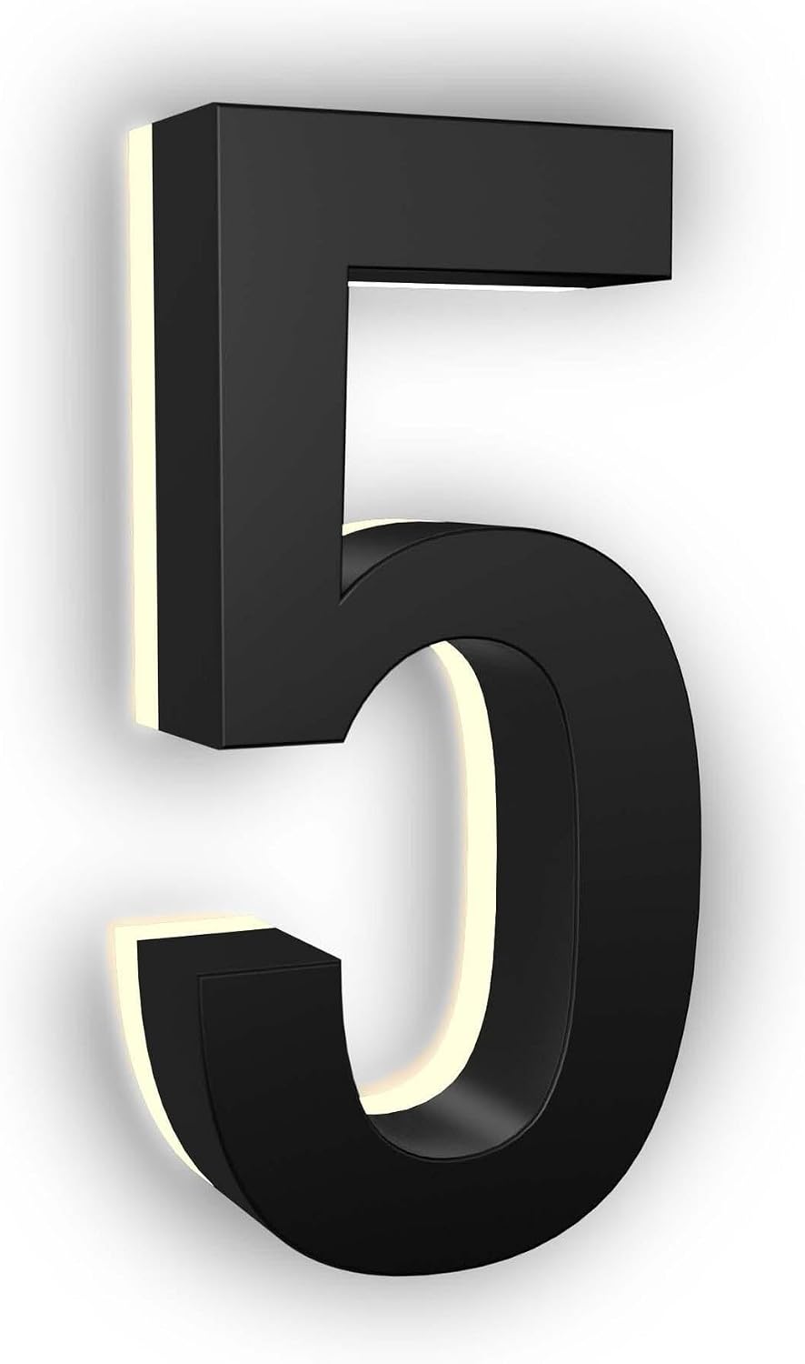 7 Inch Backlit LED House Number, ABS Polymer, 2700K Warm Light (5, Black)