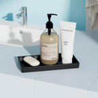 Vanity and Bathroom Tray, 7.7" ABS Countertop Organizer,Waterproof Vanity Tray for Toilet Tank,Perfume,Soap,Keys,Bathroom Accessories,Kitchen and Bath Trays,Non Slip Small Trays,Black,2 Pack