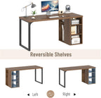 EXCEFUR Home Office Desk with Storage, Modern Computer Desk with Reversible Shelves, Gaming Study Writing Table Workstations for Living Room Bedroom, 53 Inch, Rustic Walnut