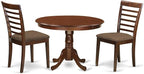 East West Furniture HLML3-MAH-C 3 Piece Dining Set Contains a Round Dining Room Table with Pedestal and 2 Linen Fabric Upholstered Kitchen Chairs, 42x42 Inch, Mahogany