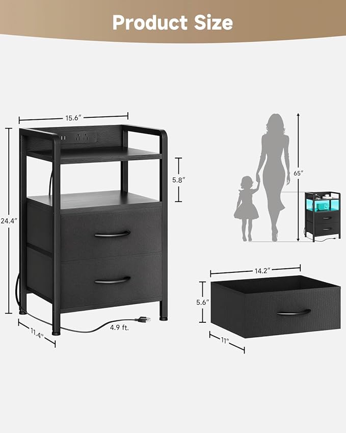 Night Stand Bedside Charger Bedroom - Nightstand with Charging Station & ...