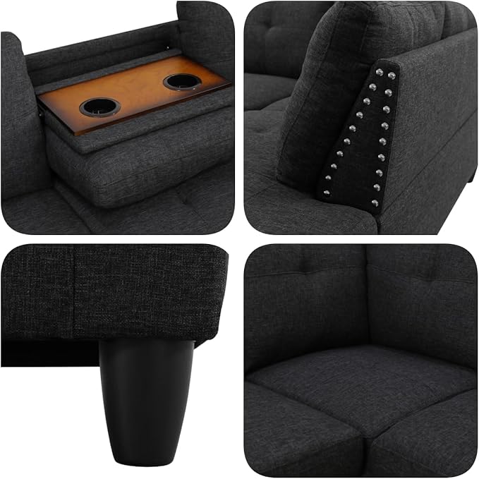 Sectional Couches for Living Room with Movable Chaise & Storage Ottoman -...