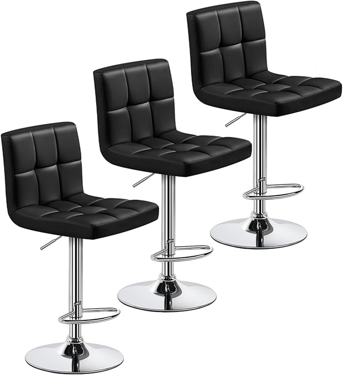 Yaheetech Bar Stools Set of 3, Adjustable PU Leather Swivel Barstools, Modern...