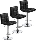 Yaheetech Bar Stools Set of 3, Adjustable PU Leather Swivel Barstools, Modern Counter Stools with Back and Footrest, Counter Height Barstools for Bar, Kitchen, Dining Room, Black