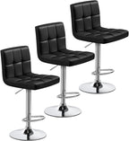 Yaheetech Bar Stools Set of 3, Adjustable PU Leather Swivel Barstools, Modern Counter Stools with Back and Footrest, Counter Height Barstools for Bar, Kitchen, Dining Room, Black