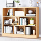 IOTXY Open Shelf Low Bookcase - Wooden 3-Tier Floor Standing Display Cabinet Organizer with Base, 8 Cubes Short Horizontal Bookshelf in Pear Yellow