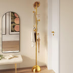Metal Freestanding Coat Tree with 8 Hooks, Sturdy Coat Rack Stand with Sturdy Base for Clothes/Hats/Bags/Scarves, Coat Rack for Bedroom, Office, Living Room, Entryway, Heavy Duty Base, Gold