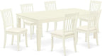 East West Furniture LGDA7-LWH-C 7 Piece Modern Dining Table Set Consist of a Rectangle Wooden Table with Butterfly Leaf and 6 Linen Fabric Dining Room Chairs, 42x84 Inch, Linen White