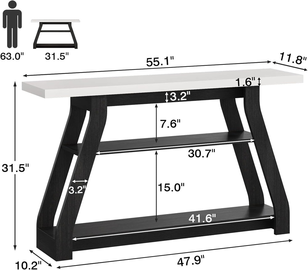 Console Table, 55-Inch Entryway Table with LED Light 3-Tier Narrow Wood Conso...