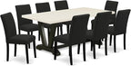 East West Furniture V627AB624-9 9 Piece Dining Table Set Includes a Rectangle Dining Room Table with V-Legs and 8 Black Color Linen Fabric Parsons Chairs, 40x72 Inch, Multi-Color