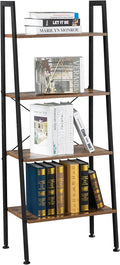 VINGLI Ladder Shelf 4-Tier Industrial Bookcase Free Standing Ladder Bookshelf with Metal Frame and Rustic Wood Plant Storage Shelf for Office, Living Room, Kitchen, Bedroom, Bathroom