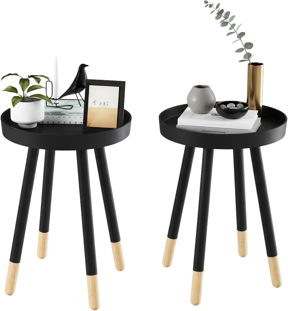 Lavish Home Round End Table Set of 2 – 17 Inch Small Round Side Table Set wit...