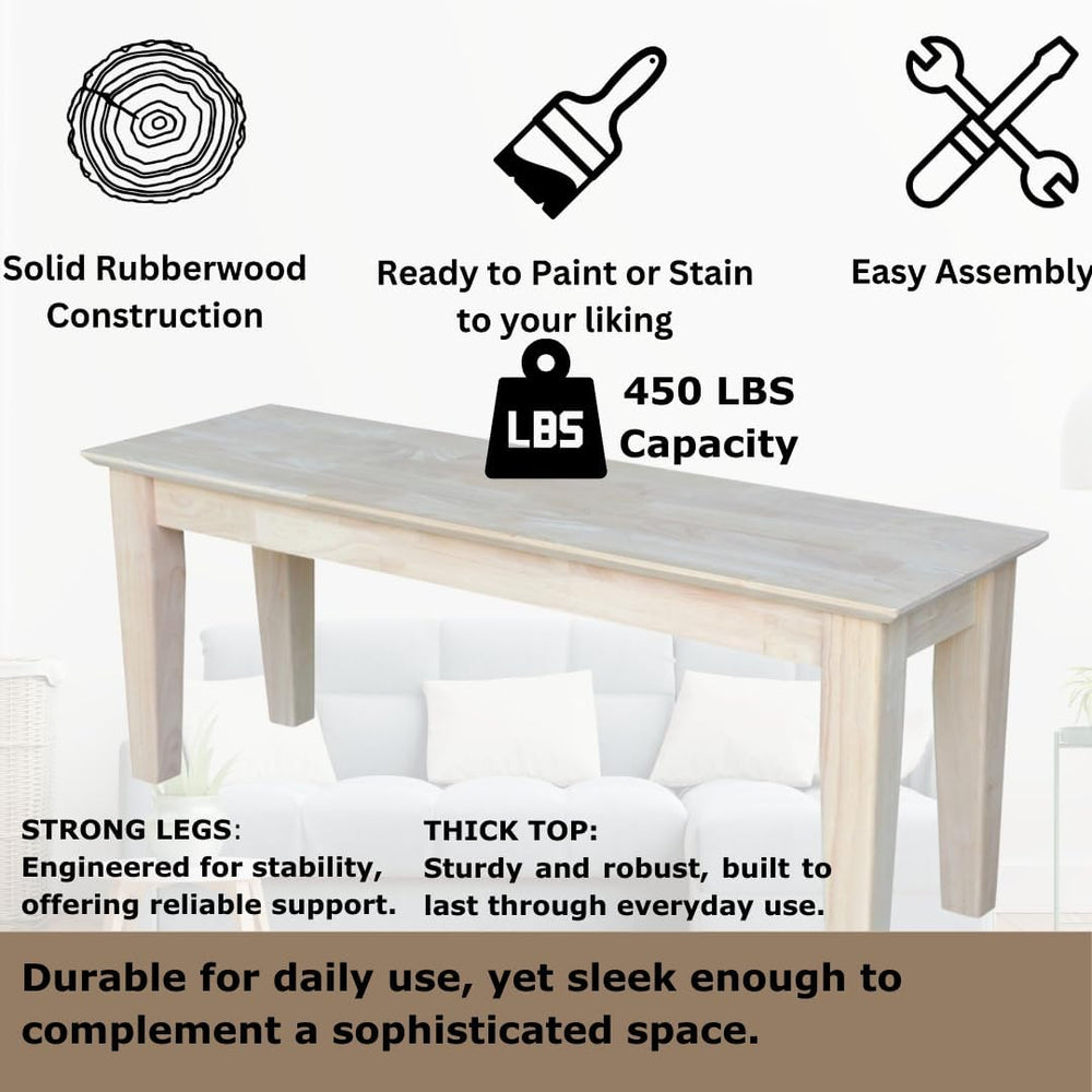 IC International Concepts Shaker Style Solid Wood Bench, 47", Unfinished