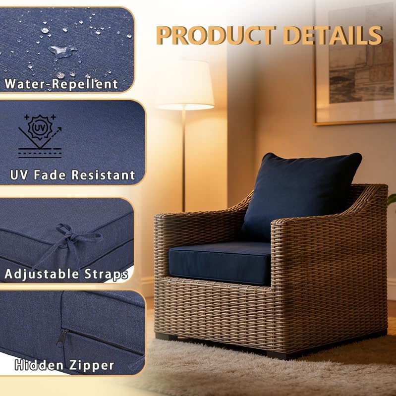 Outdoor Cushions for Patio Furniture,Waterproof,22x24,Deep Blue