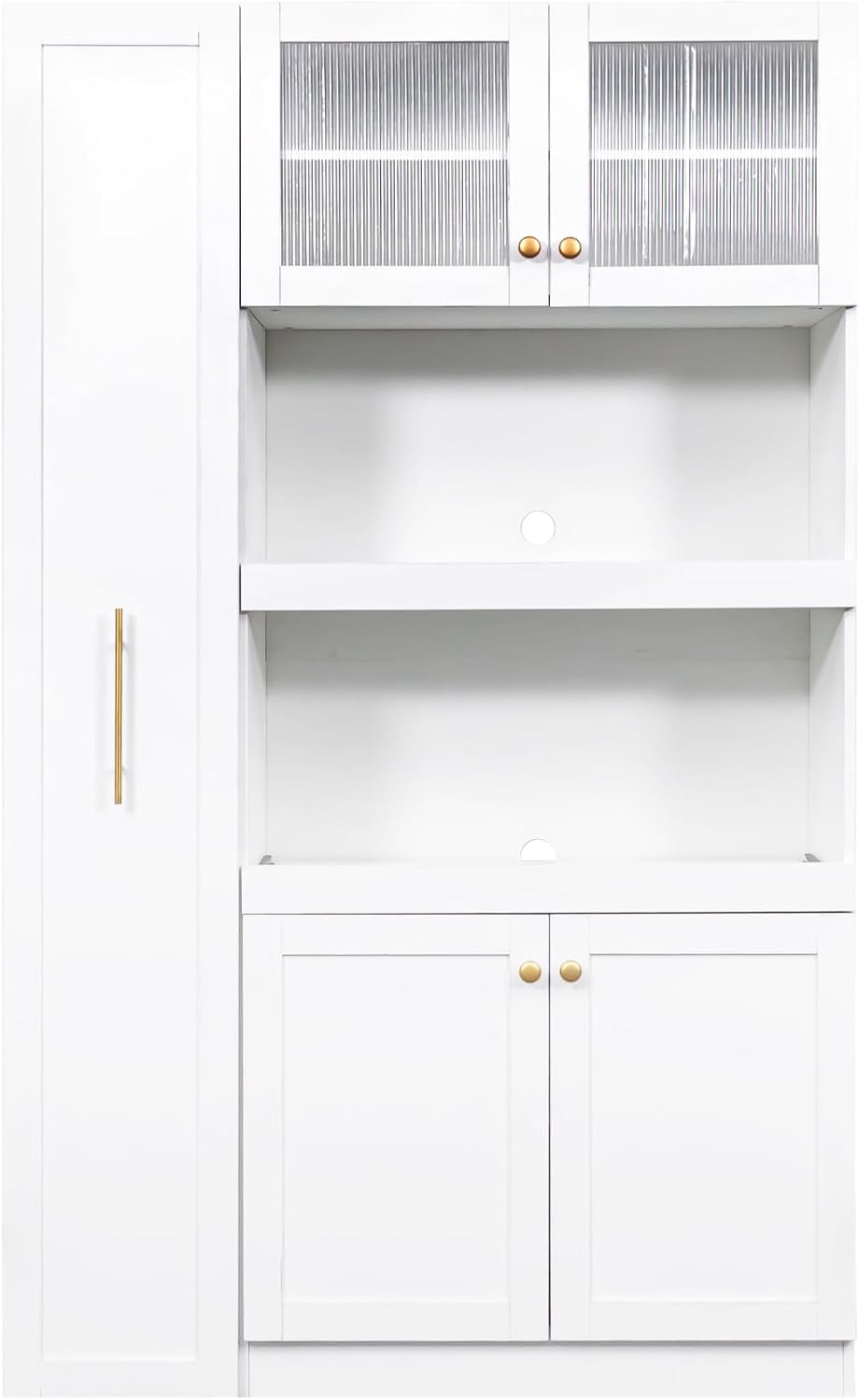 LUMISOL Farmhouse Kitchen Pantry Cabinet with Pull-Out Multi-ttier Storage Sh...