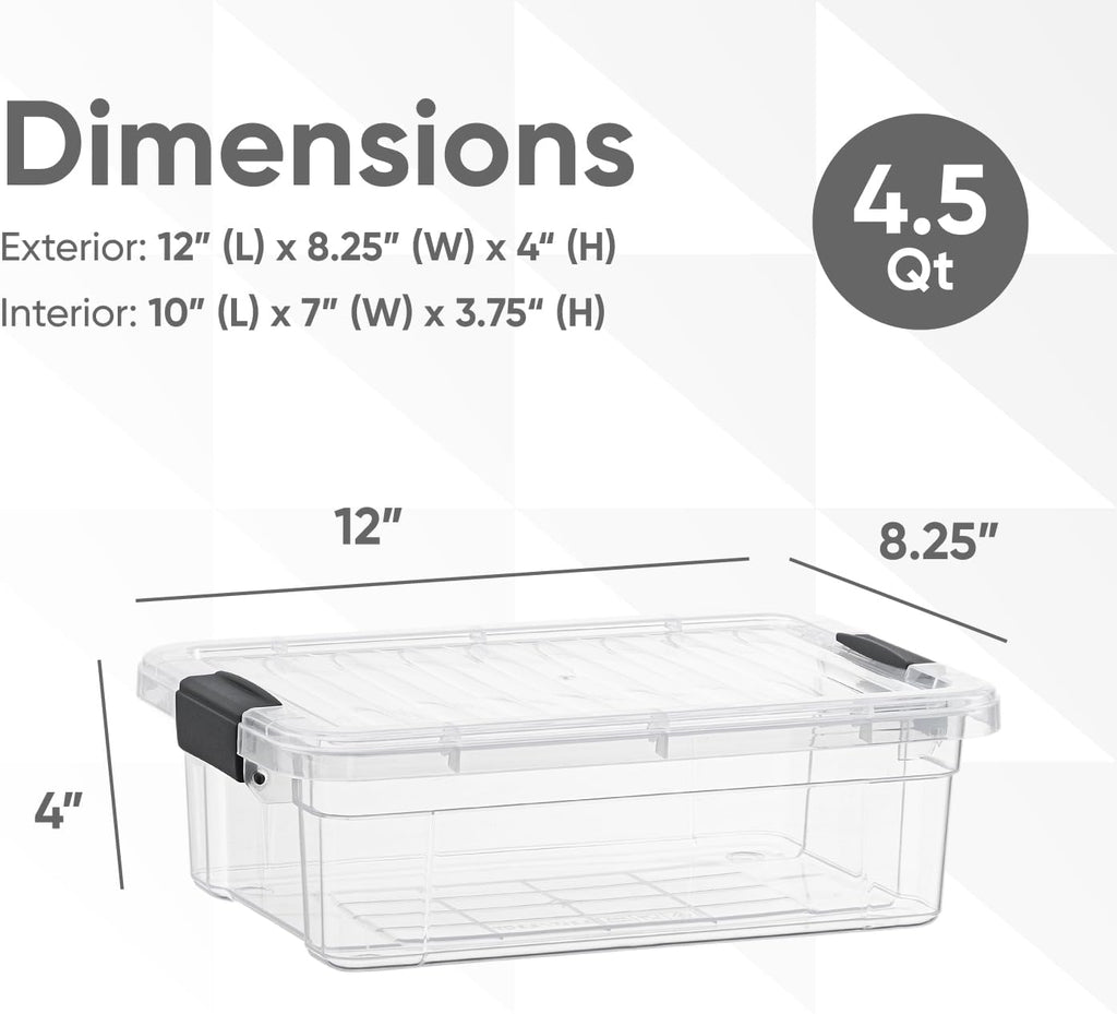 Superio Clear Storage Boxes with Lids, 4.5 Quart Plastic Container Bins for Organizing, Stackable Crates, BPA Free, Non Toxic, Odor Free, Organizers for Home, Office and Dorm, 8 Pack