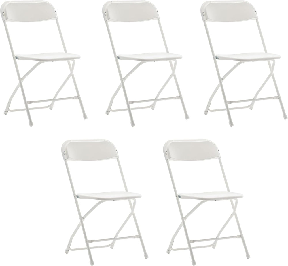 BTEXPERT Set of 5 Pack, White Plastic Folding Chair Steel Frame Commercial Hi...