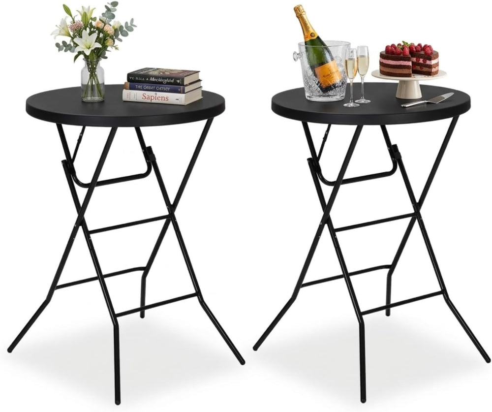 32" Round Folding Table, Portable Bar Height Folding Table with Detachab...
