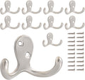 10 Pack Coat Hooks Wall Hooks for Hanging, Heavy Duty Double Prong Metal Hook Wall Mounted for Living Room, Bathroom, Kitchen, Bedroom for Coat, Bag, Scarf, Towel, Hat, Key, Cup (Silver)