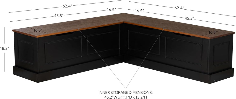Linon Harris Black and Walnut Backless Kitchen Dining Nook with Hidden Storag...