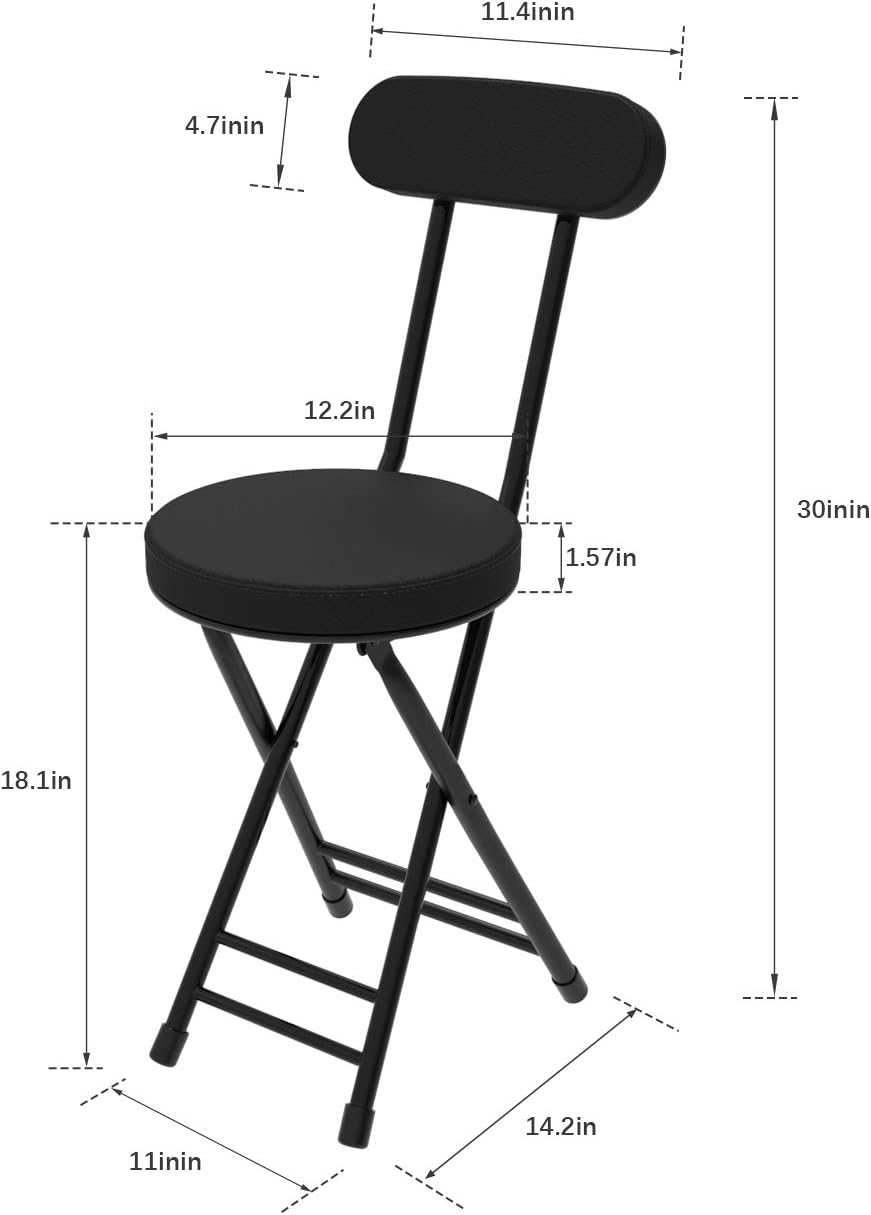 Folding Stool,Cushioned Padded Folding Stool 18.1 inch,Black Portable Heavy D...